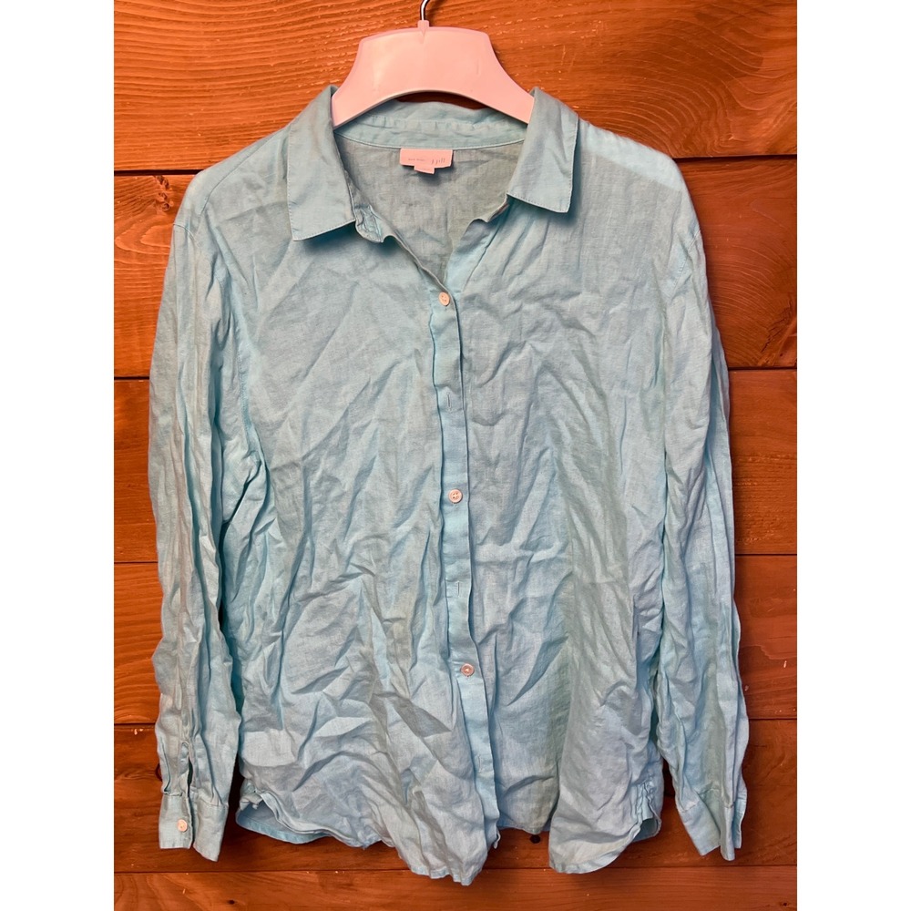 J.Jill Love Linen Button Down Shirt Aqua Blue Women's Medium Casual Layering Top